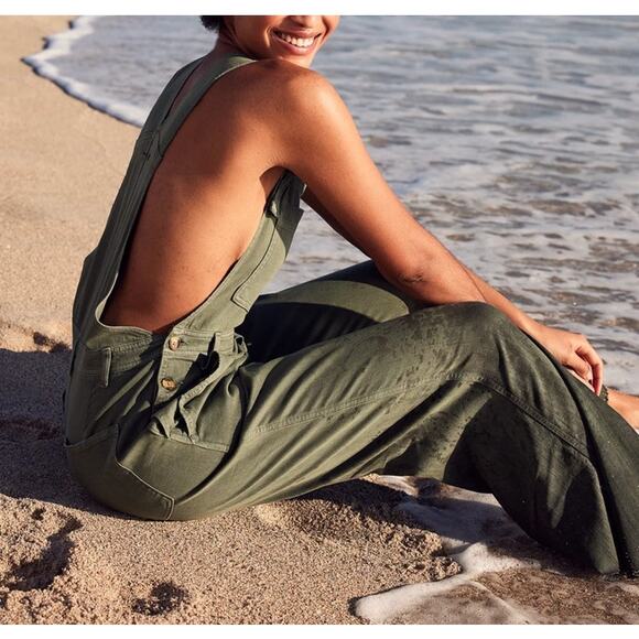 Aerie Wide Leg Overalls Gray Denim Womens Medium Boho - Picture 2 of 12